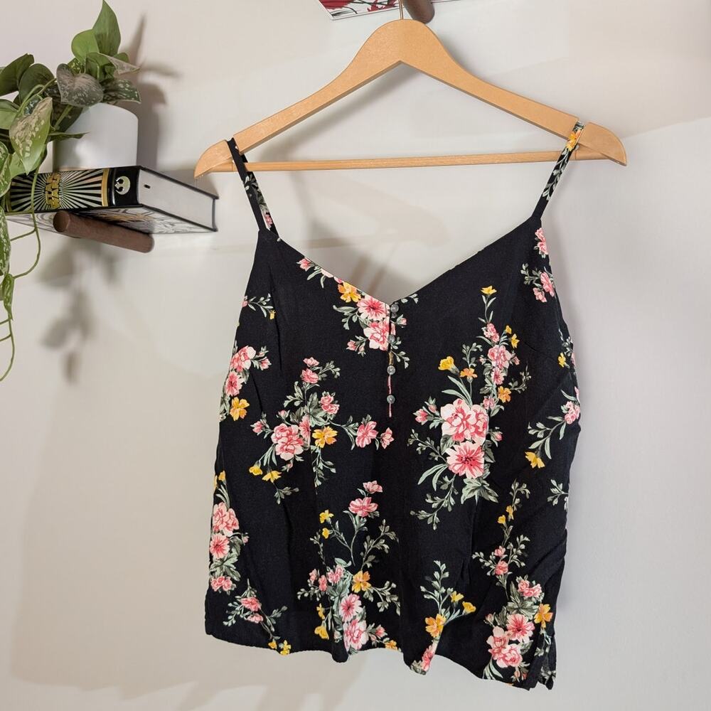 Old Navy | Black Floral Cottagecore Henley Cami Tank | M